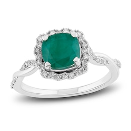 Natural Emerald Engagement Ring 1/5 ct tw Diamonds 14K White Gold