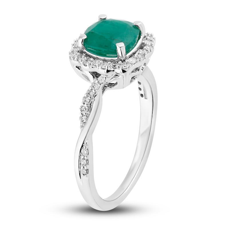 Main Image 2 of Natural Emerald Engagement Ring 1/5 ct tw Diamonds 14K White Gold