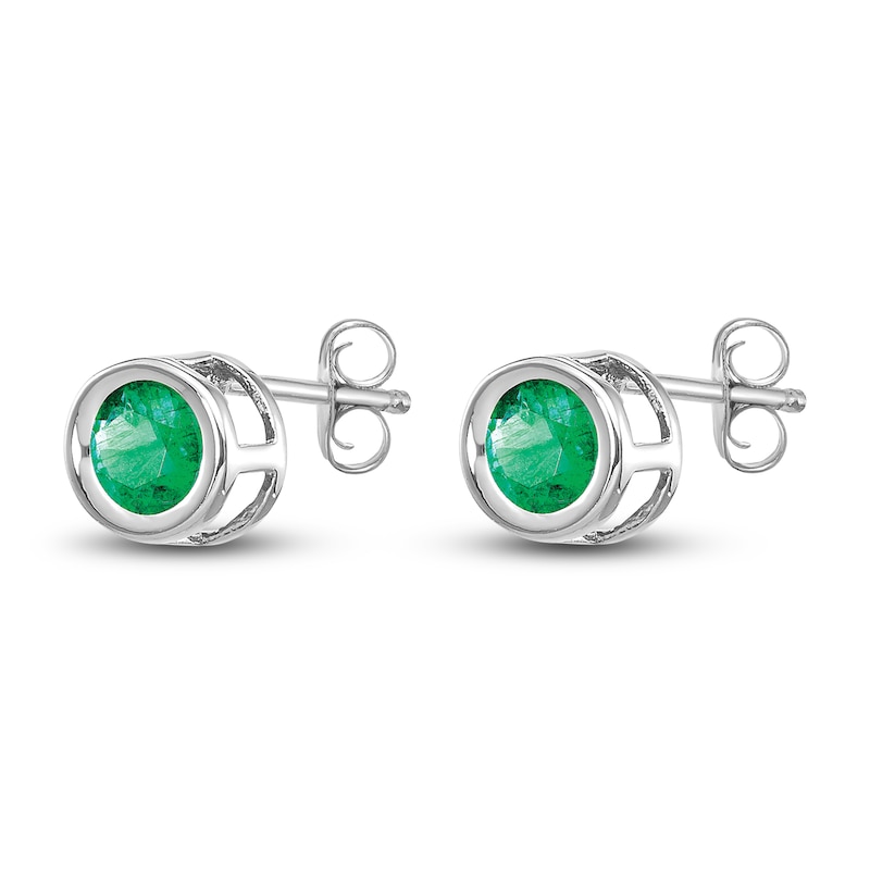 Natural Emerald Stud Earrings 14K White Gold