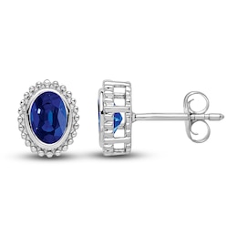 Natural Blue Sapphire Stud Earrings 14K White Gold