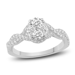 Diamond Oval Halo Engagement Ring 1 ct tw Round 14K White Gold