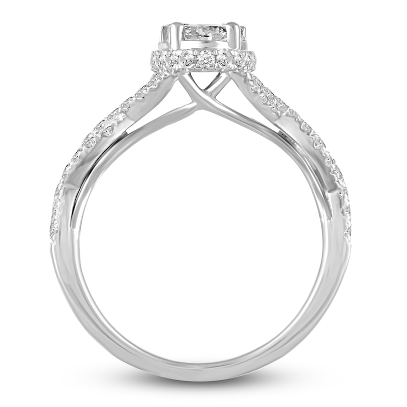 Diamond Oval Halo Engagement Ring 1 ct tw Round 14K White Gold