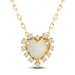 Natural Opal Pendant Necklace 1/15 ct tw Diamonds 10K Yellow Gold 18&quot;