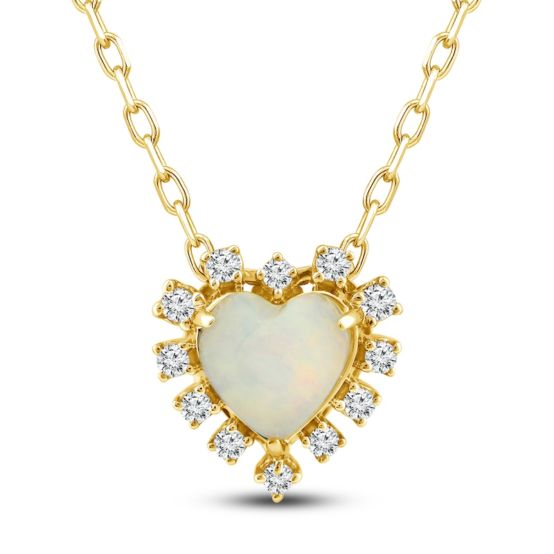 Main Image 1 of Natural Opal Pendant Necklace 1/15 ct tw Diamonds 10K Yellow Gold 18&quot;