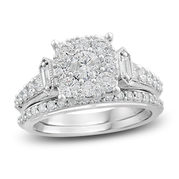 Diamond Bridal Set 1-1/2 ct tw Round/Baguette 14K White Gold