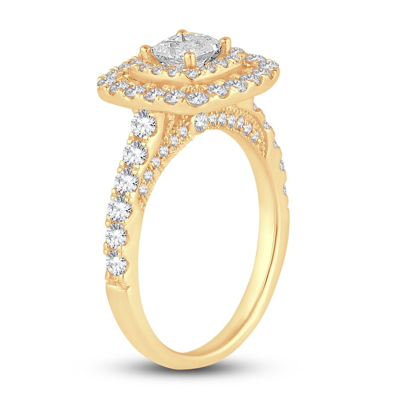 Diamond Halo Engagement Ring 1-1/2 ct tw Princess/Round 14K Yellow Gold