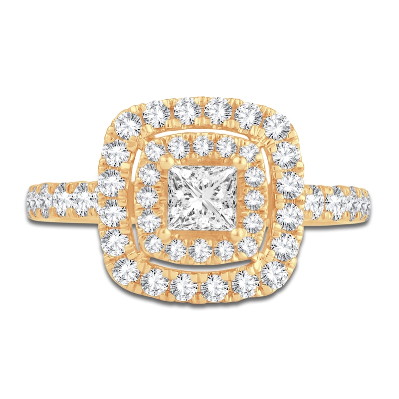 Diamond Halo Engagement Ring 1-1/2 ct tw Princess/Round 14K Yellow Gold