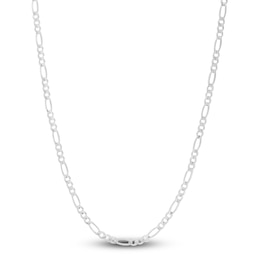 Solid Figaro Chain Necklace 14K White Gold 18&quot; 3.0mm
