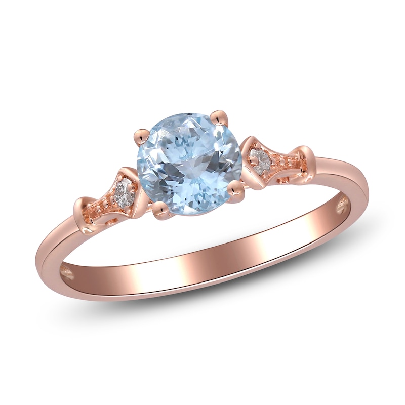 Natural Aquamarine & Diamond Ring 1/20 ct tw 14K Rose Gold