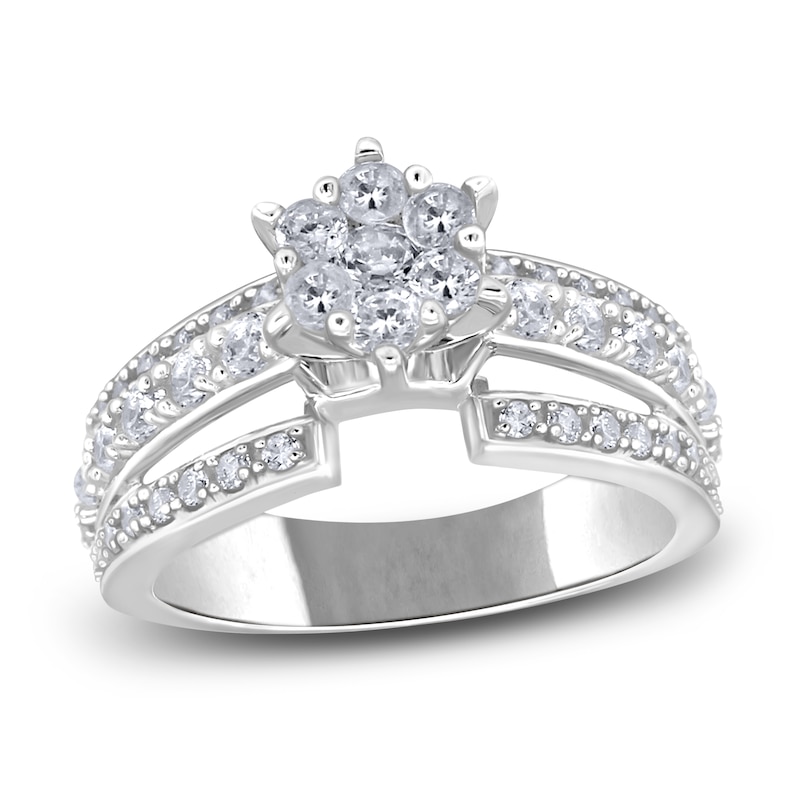 Diamond Triple Row Engagement Ring 1 ct tw Round 14K Gold