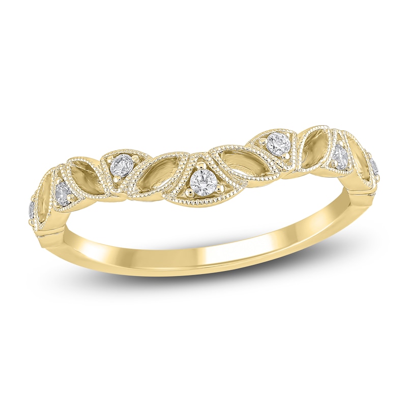 Main Image 1 of Diamond Milgrain Leaf Anniversary Ring 1/10 ct tw 14K Yellow Gold