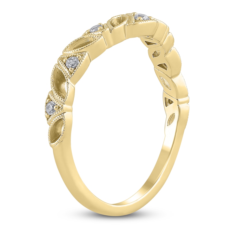 Main Image 2 of Diamond Milgrain Leaf Anniversary Ring 1/10 ct tw 14K Yellow Gold