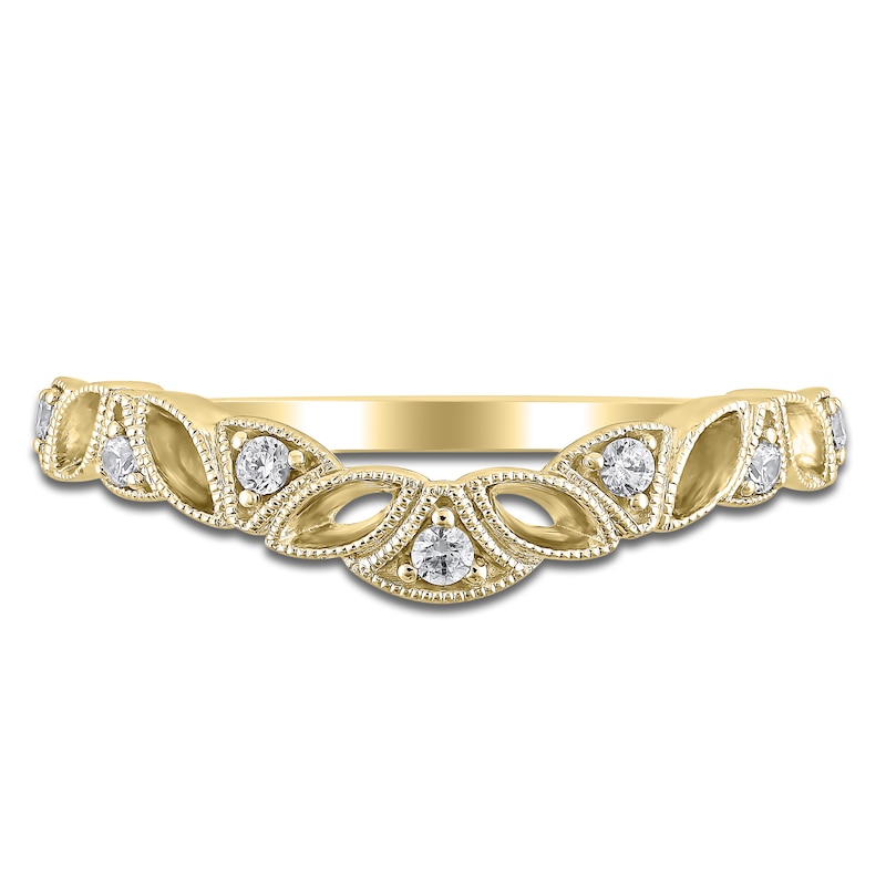 Main Image 3 of Diamond Milgrain Leaf Anniversary Ring 1/10 ct tw 14K Yellow Gold