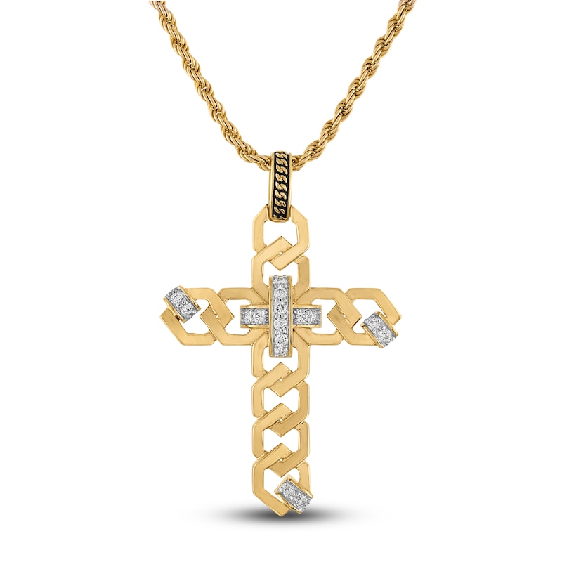 Main Image 1 of 1933 by Esquire Men's Diamond Cross Necklace 1/4 ct tw 14K Yellow Gold Plated Sterling Silver 22&quot;