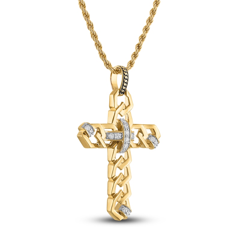 Main Image 2 of 1933 by Esquire Men's Diamond Cross Necklace 1/4 ct tw 14K Yellow Gold Plated Sterling Silver 22&quot;