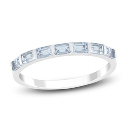 Baguette-Cut Natural Aquamarine Stackable Ring 10K White Gold