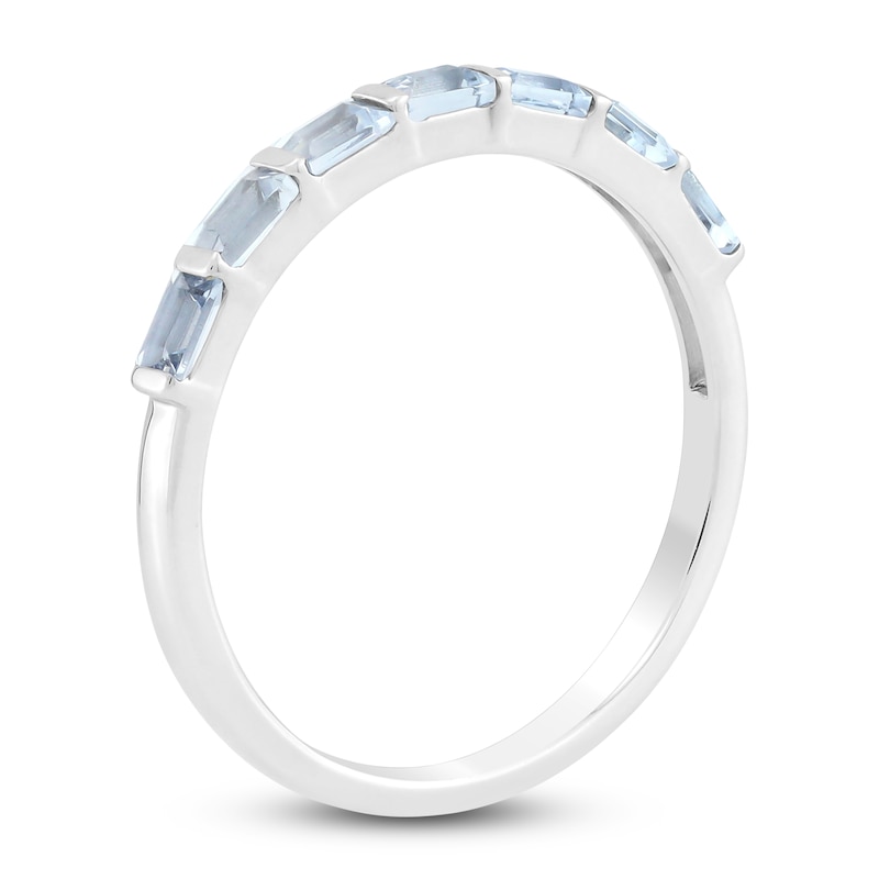 Baguette-Cut Natural Aquamarine Stackable Ring 10K White Gold