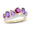 Thumbnail Image 0 of Natural Amethyst, Light Amethyst, Rhodolite Garnet & Diamond Multi-Shape Curve Ring 1/4 ct tw 14K Yellow Gold