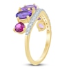 Thumbnail Image 1 of Natural Amethyst, Light Amethyst, Rhodolite Garnet & Diamond Multi-Shape Curve Ring 1/4 ct tw 14K Yellow Gold