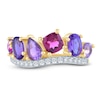 Thumbnail Image 2 of Natural Amethyst, Light Amethyst, Rhodolite Garnet & Diamond Multi-Shape Curve Ring 1/4 ct tw 14K Yellow Gold