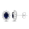 Thumbnail Image 1 of Oval-Cut Lab-Created Blue Sapphire & White Lab-Created Sapphire Halo Stud Earrings Sterling Silver