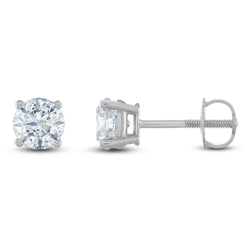 Main Image 1 of Certified Round-Cut Diamond Solitaire Stud Earrings 1-3/4 ct tw 14K White Gold (I1/I)