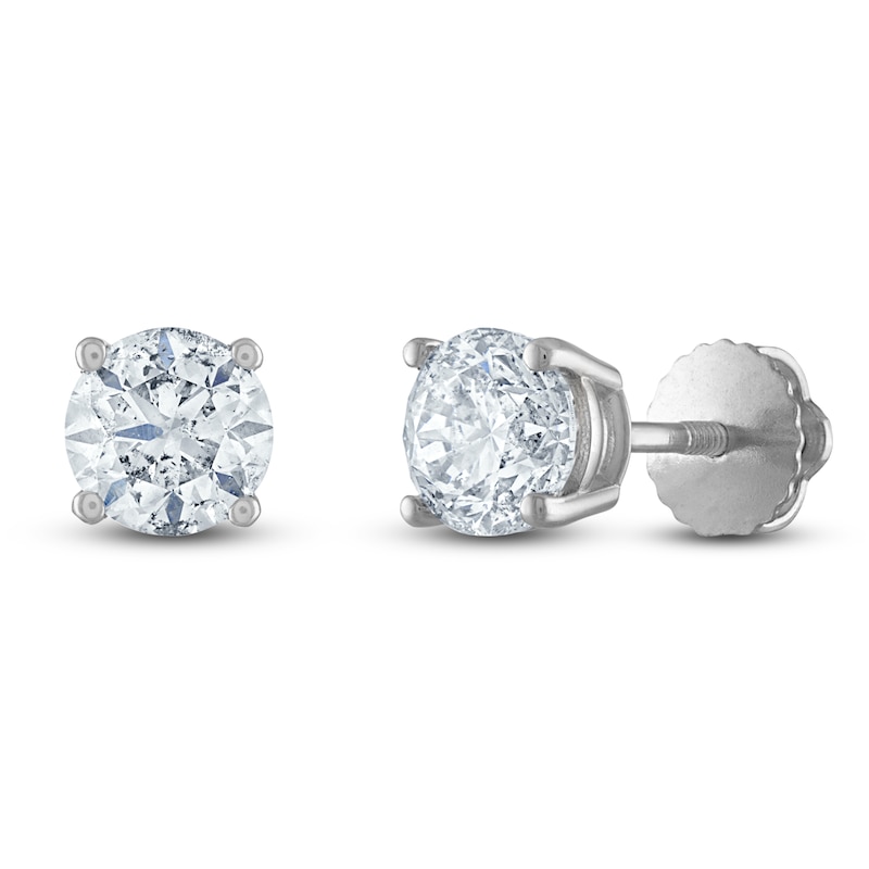 Main Image 2 of Certified Round-Cut Diamond Solitaire Stud Earrings 1-3/4 ct tw 14K White Gold (I1/I)