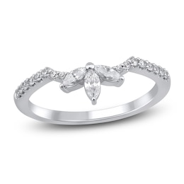 Certified Marquise & Round-Cut Diamond Anniversary Ring 1/3 ct tw 14K White Gold