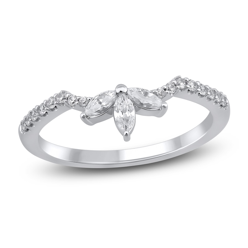 Certified Marquise & Round-Cut Diamond Anniversary Ring 1/3 ct tw 14K White Gold