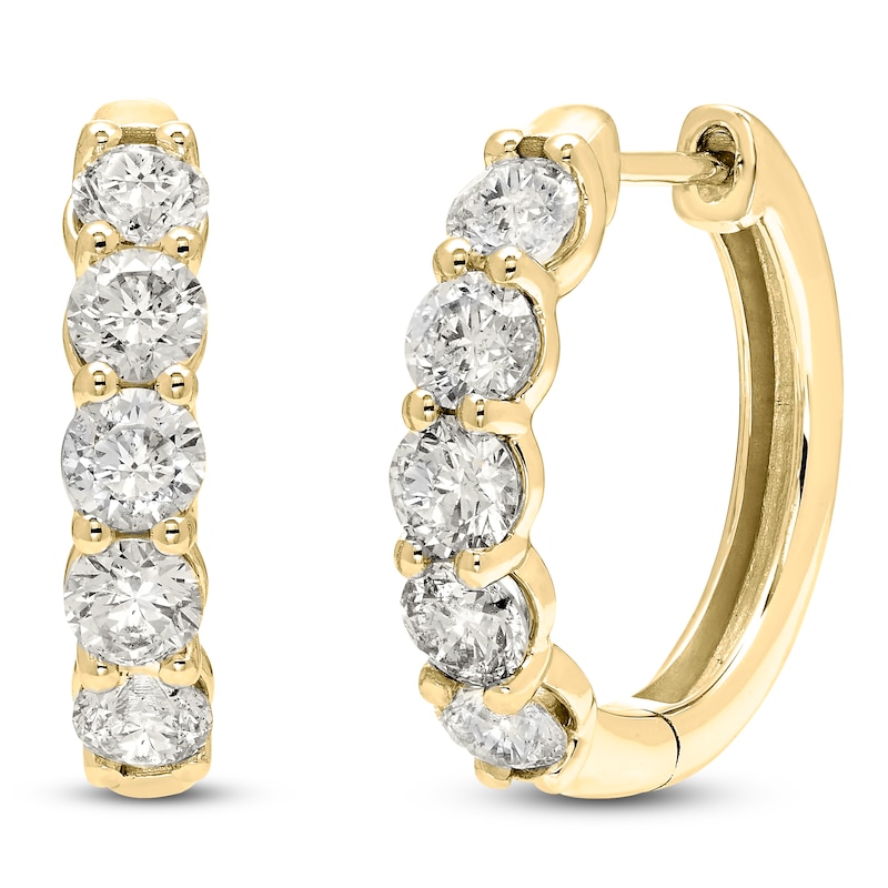 Main Image 2 of Brilliant Moments Diamond Five-Stone Hoop Earrings 2-1/2 ct tw 14K Yellow Gold