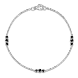 Black Diamond Bezel-Set Trios Bracelet 1/2 ct tw Sterling Silver 7&quot;