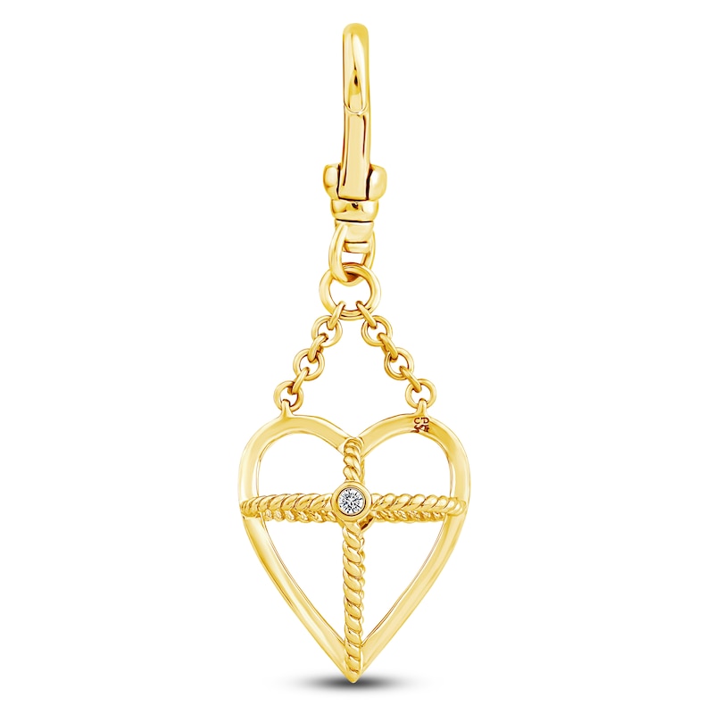 Main Image 1 of Charm'd by Lulu Frost Diamond Accent Heart with Cross Dangle Charm 10K Yellow Gold