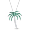 Thumbnail Image 1 of Lab-Created Emerald & White Lab-Created Sapphire Palm Tree Necklace Sterling Silver 18&quot;