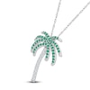 Thumbnail Image 2 of Lab-Created Emerald & White Lab-Created Sapphire Palm Tree Necklace Sterling Silver 18&quot;