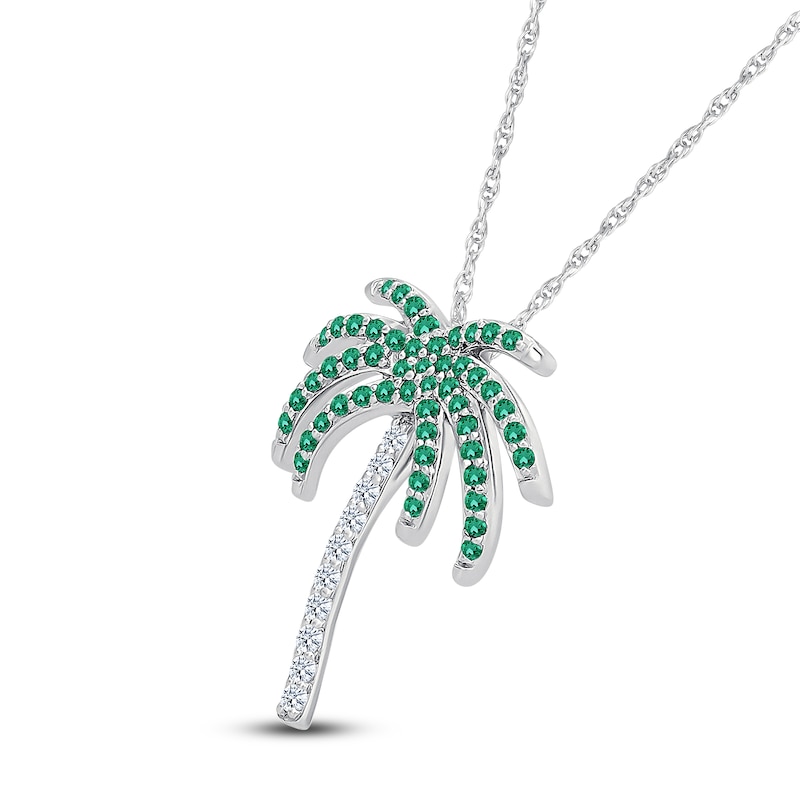 Main Image 2 of Lab-Created Emerald & White Lab-Created Sapphire Palm Tree Necklace Sterling Silver 18&quot;