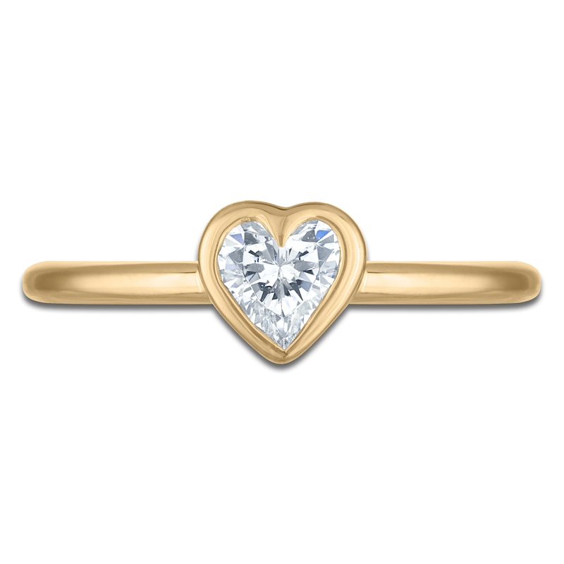 Main Image 3 of Heart-Shaped Lab-Created Diamond Bezel-Set Solitaire Ring 1/2 ct tw 14K Yellow Gold (SI2/F)