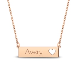 Engravable Name Bar Necklace with Heart Cutout 14K Rose Gold-Plated Sterling Silver 18&quot;