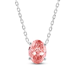 Oval-Cut Pink Lab-Created Diamond Solitaire Necklace 1 ct tw 14K White Gold 18&quot;