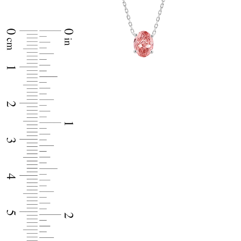 Main Image 2 of Oval-Cut Pink Lab-Created Diamond Solitaire Necklace 1 ct tw 14K White Gold 18&quot;