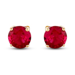 Lab-Created Ruby Earrings Round-Cut 14K Yellow Gold