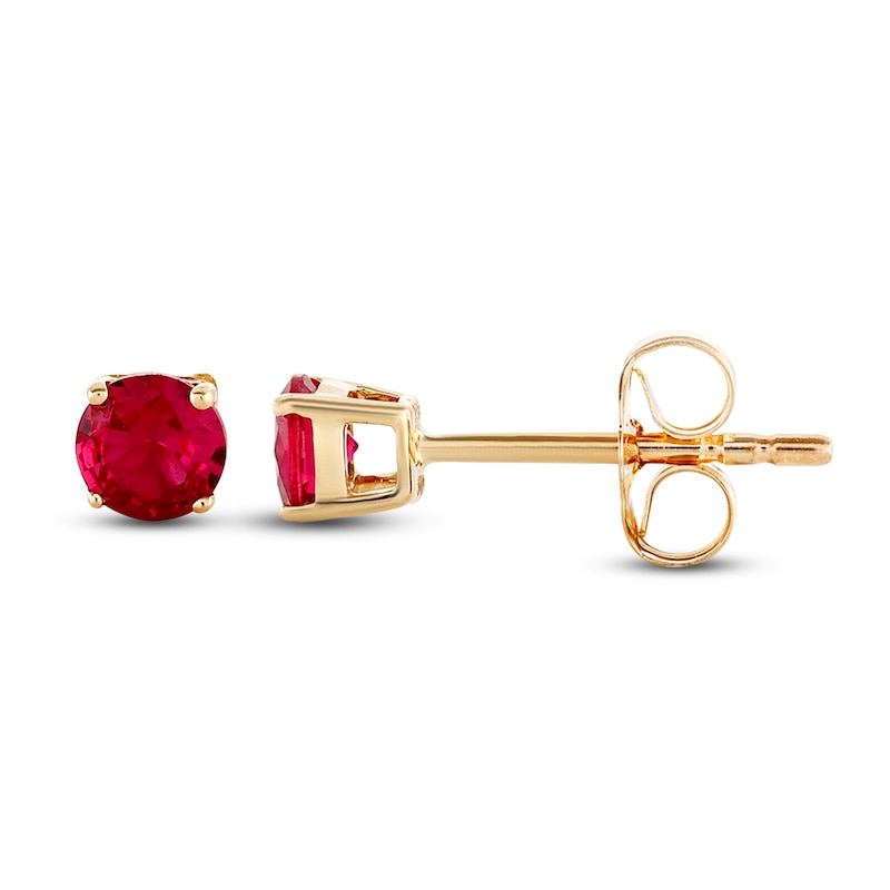 Main Image 2 of Lab-Created Ruby Earrings Round-Cut 14K Yellow Gold