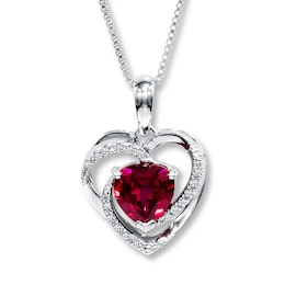 Lab-Created Ruby Necklace Heart-Shaped 10K White Gold