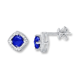 Lab-Created Sapphires Diamond Accents Sterling Silver Earrings