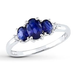 Natural Sapphire Ring Diamond Accents 10K White Gold