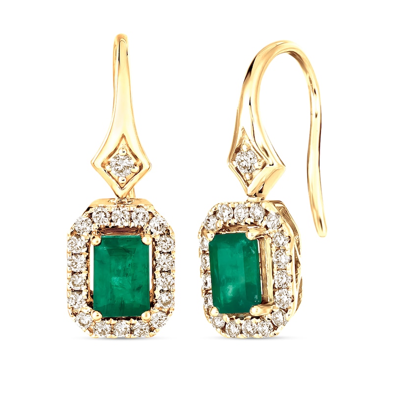 Le Vian Natural Emerald Earrings 1/3 ct tw Diamonds 14K Honey Gold