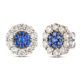 Le Vian Natural Blue Sapphire Stud Earrings 7/8 ct tw Diamonds 14K Vanilla Gold