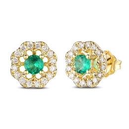Le Vian Natural Emerald Earrings 1/3 ct tw Diamonds 14K Honey Gold