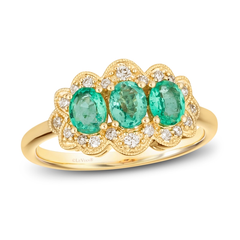 Main Image 1 of Le Vian Natural Emerald Ring 1/6 ct tw Diamonds 14K Honey Gold