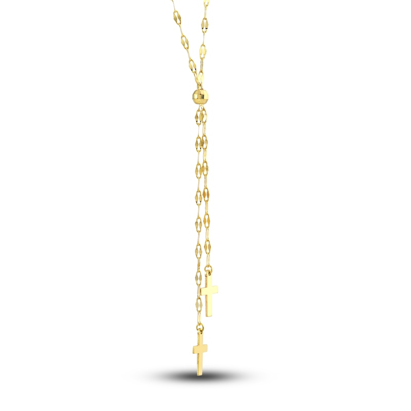 Double Cross Lariat Necklace 14K Yellow Gold 16"