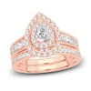 Thumbnail Image 0 of Diamond Double Halo Bridal Set 1-1/2 ct tw Pear/Round 14K Rose Gold